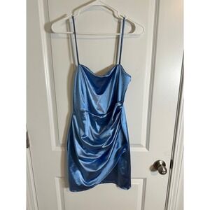 Windsor Blue Satin Mini Dress Ruched Bodycon Cocktail Party‎ Women's Large